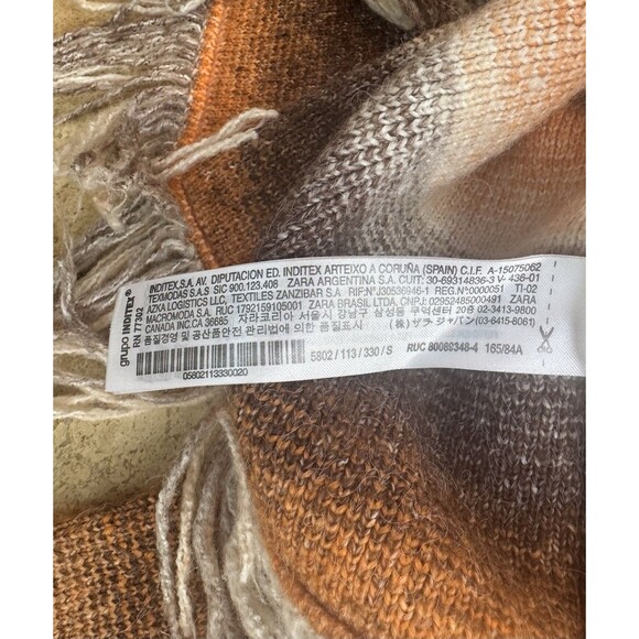 ZARA Boho Cropped Fringe Striped Pull Over Knit Sweater Brown Orange Size Small - Picture 9 of 10